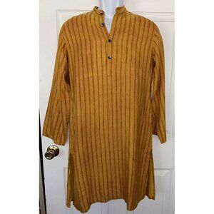 FABINDIA Silk Blend KURTA BOYS SHIRT Sz 10-12 YEARS Mustard Yellow Stripe EUC